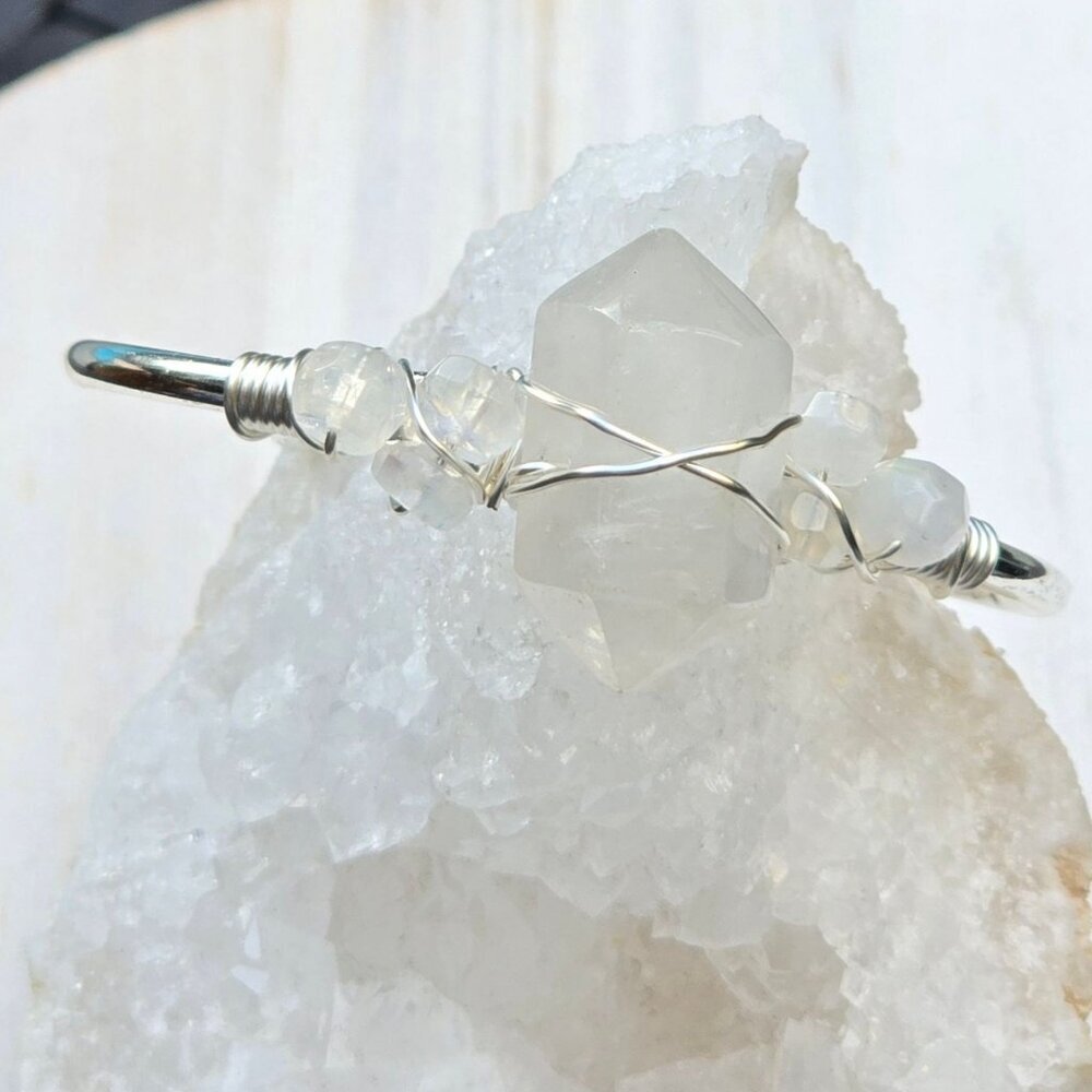 Moonstone ✦ Wire Wrap Intuition Cuff ✦ 925 Over Copper Adjustable Talisman NWT - Picture 3 of 13